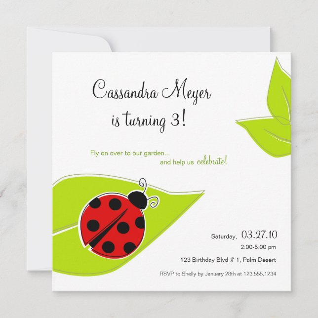 Red Ladybug Square Birthday Invitation (Front)