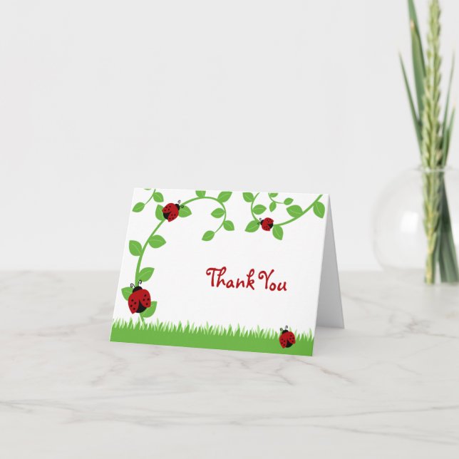 Red Ladybug Vines Thank You Note (Front)
