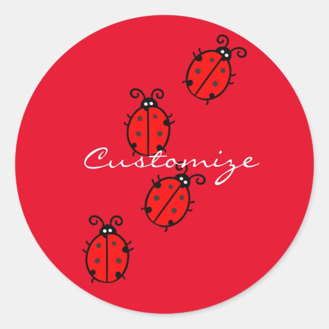 Red Ladybugs Crawling Thunder_Cove Classic Round Sticker (Front)