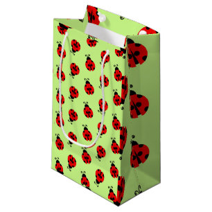 Red Ladybugs Gift Bag, Lady Bug Green Background Small Gift Bag