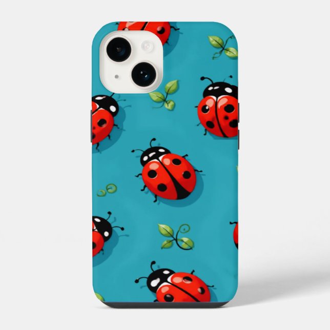 Red Ladybugs Lucky Pattern Sky Blue iPhone Case (Back)