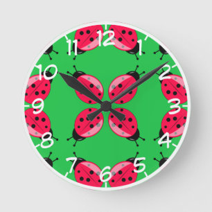 Red Ladybugs Round Clock