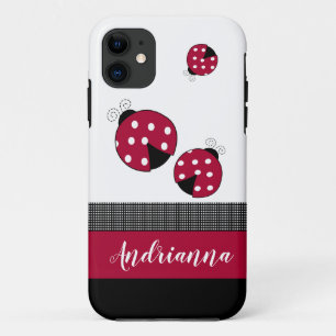 Red Ladybugs Trendy Insect Bugs White Black Check Case-Mate iPhone Case