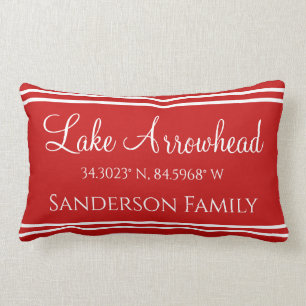 Red Lake and Family Name Map Coordinates Lumbar Cushion