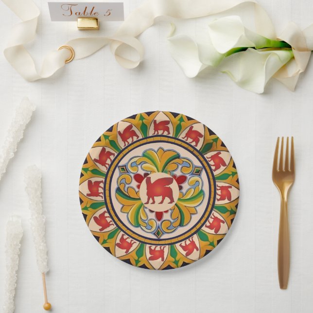 Red Lamassu Paper Plate (Wedding)