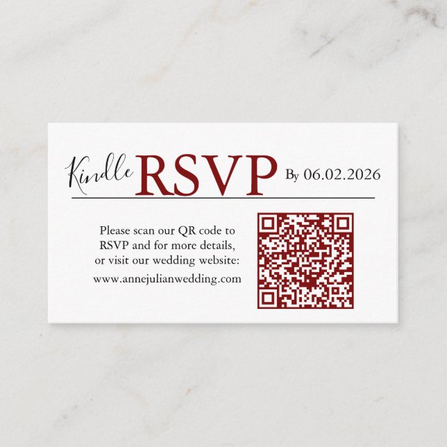 Red landscape RSVP QR Code Card  Modern Wedding (Front)