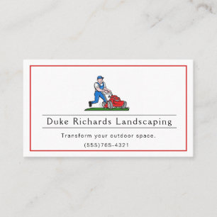 Red Landscaping Yard Lawn Mower Garden Service Business Card