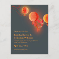 Red Lanterns Charcoal Grey Wedding Save the Date