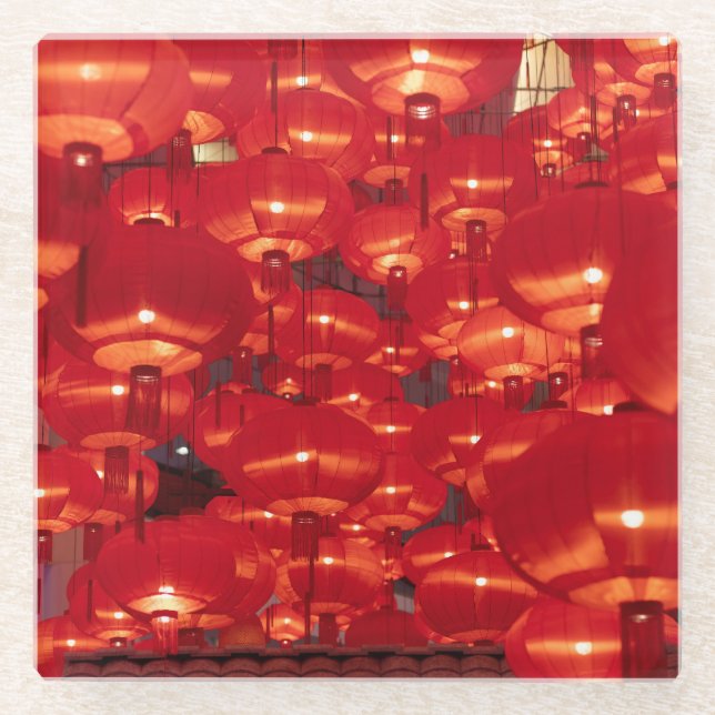 Red Lanterns Chinese New Year Glass Coaster (Front)