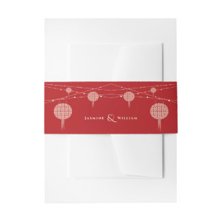 Red Lanterns Double Happiness 囍 Chinese Wedding Invitation Belly Band