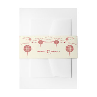 Red Lanterns Double Happiness 囍 Chinese Wedding Invitation Belly Band