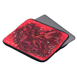 Red Laptop Sleeve Bull Running At Starry Night