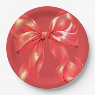 Red Large Bow Elegant Paper Plate