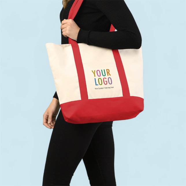 Red Large Impulse Tote Bag Custom Logo Canvas (MISOOK Impulse Large Logo Tote Bag with Red Trim)