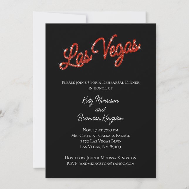 Red Las Vegas Sparkles Rehearsal Dinner Invitation (Front)