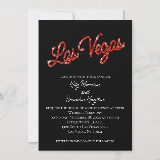 Red Las Vegas Sparkles Wedding Invitation (Front)