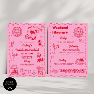 Red Last Toast On The Coast Bachelorette Weekend Invitation