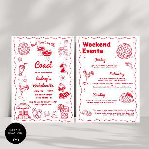 Red Last Toast On The Coast Bachelorette Weekend Invitation