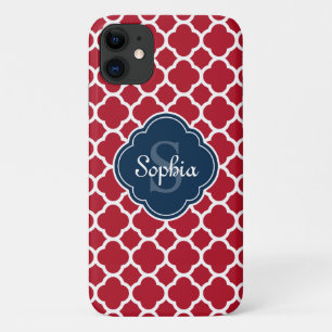 Red Lattice Pattern Navy Monogram Case-Mate iPhone Case