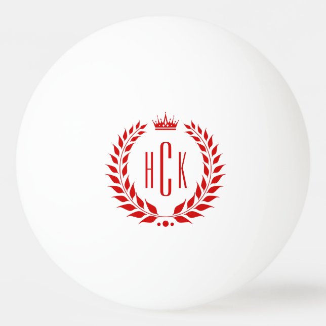Red Laurel Wreath Custom Monogram Ping Pong Ball (Front)