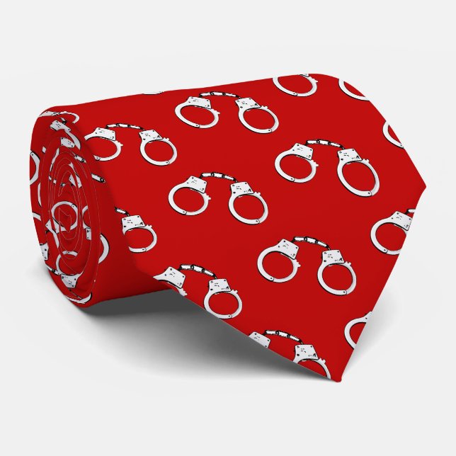 Red Law Enforcement Handcuff Patterned Tie (Rolled)