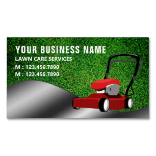 Red Lawn Mower Gardening Service Grass Cutting Magnetic Business Card