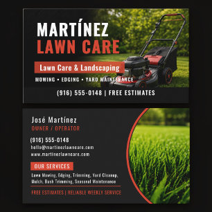 Red Lawn Mower Lawn Care & Landscaping Grass Business Card
