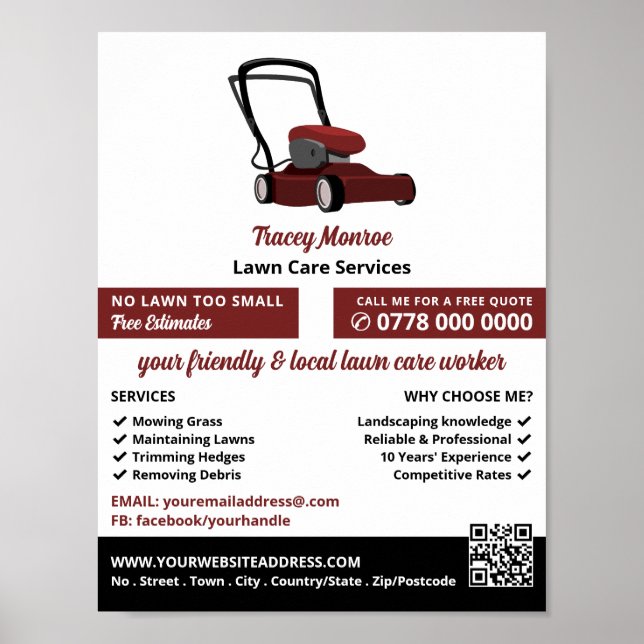 Red Lawn-Mower, Lawn Care Services Poster (Front)