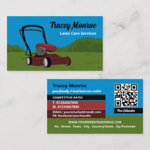 Red Lawn-Mower Scene, Lawn Care Services Business Card