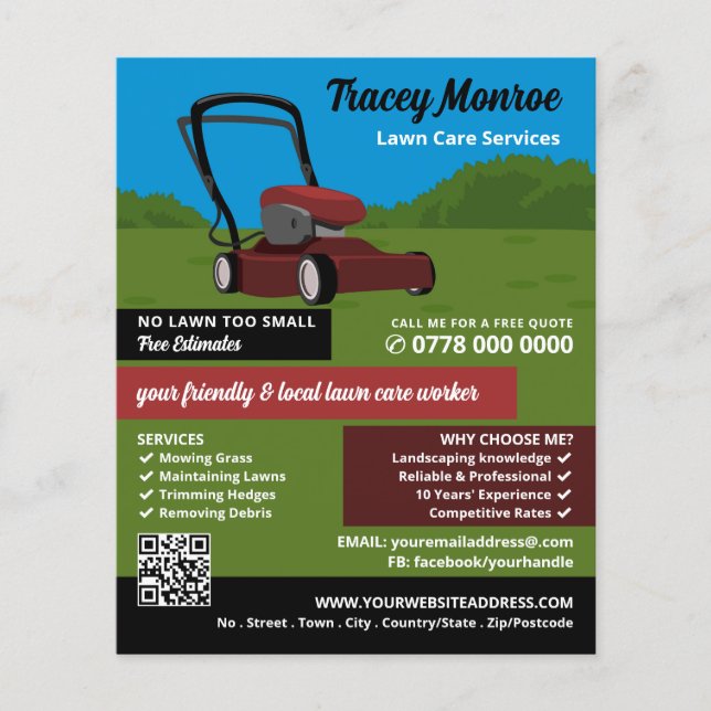 Red Lawn-Mower Scene, Lawn Care Services Flyer (Front)
