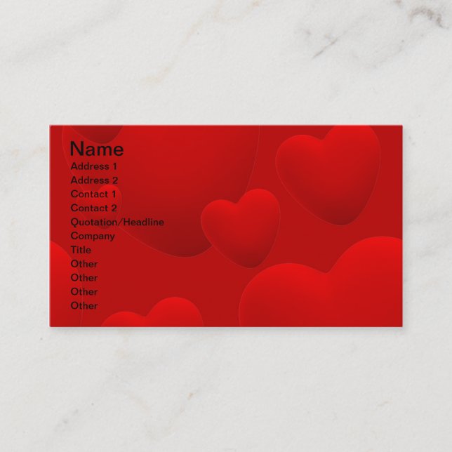 RED LAYERED 3D HEARTS LOVE MOTIVATIONAL SWEETHEART BUSINESS CARD (Front)