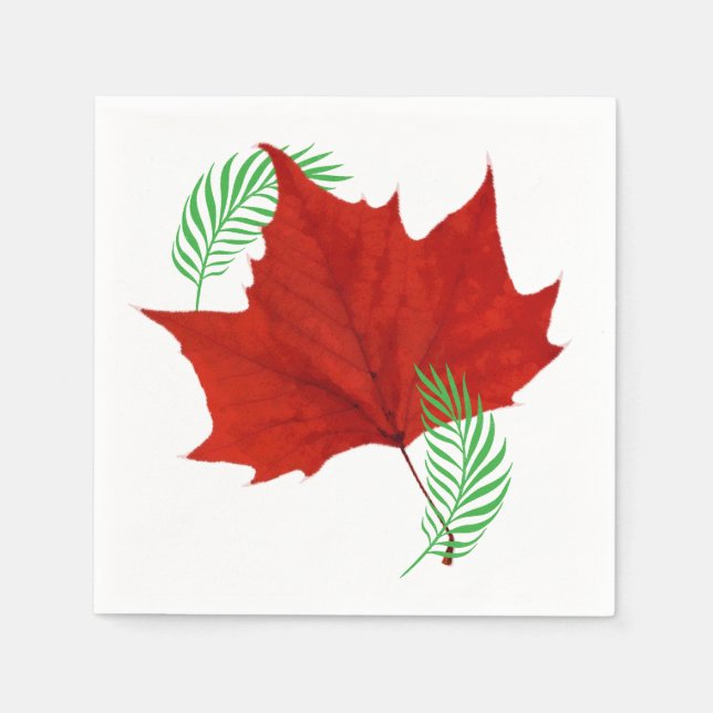 Red leaf and Ferns Napkin (Front)