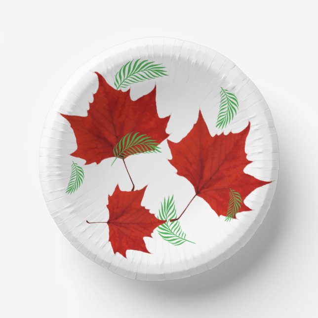 Red leaf and Ferns Paper Plate (Front)
