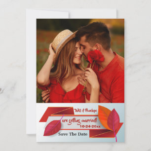 Red Leaf Banner Photo Save the Date Announcement
