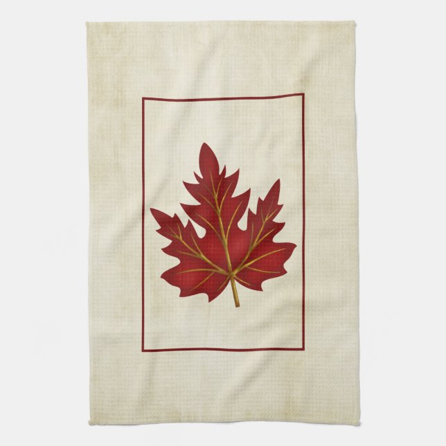 Red Leaf Fall Season Themed Kitchen Towel (Vertical)
