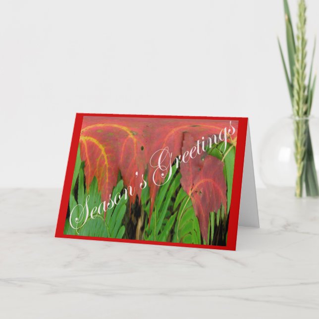 Red Leaf & Fern Christmas Card (Front)