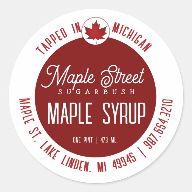 Red Leaf Logo and State Name Maple Syrup Label (Front)