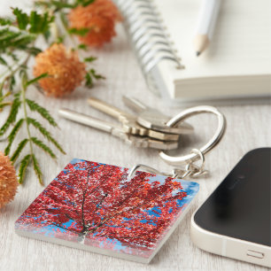 Red Leaf Tree In Fall Key Ring