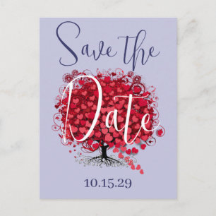 Red Leafed Heart Tree Save The Date Announcement Postcard