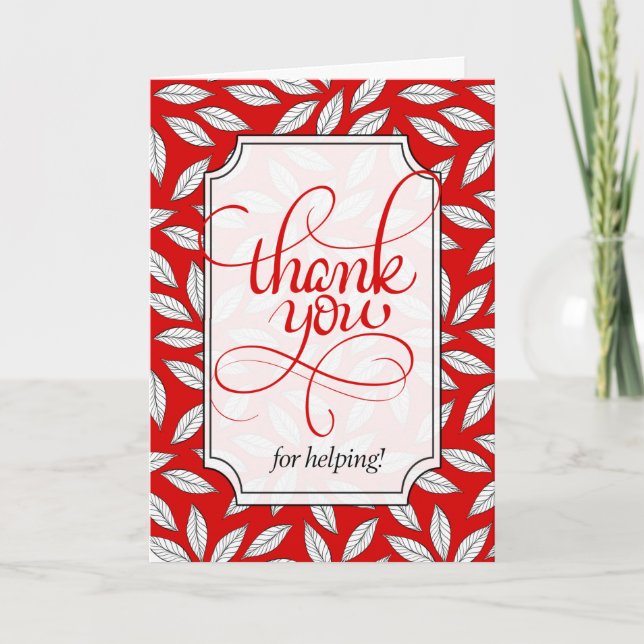 Red Leafy Botanical Typographic Thank You Card (Front)