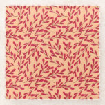 Red Leafy Branches Seamless Pattern Glass Coaster<br><div class="desc">Seamless pattern with red leafy branches on a soft peach background. The design is intricate and organic,  creating a warm,  natural feel.</div>