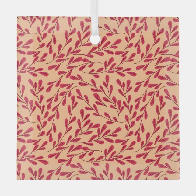  Red Leafy Branches Seamless Pattern Glass Tree Decoration (Front)