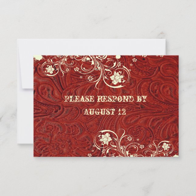 Red Leather and Lace RSVP with envelopes Card (Front)
