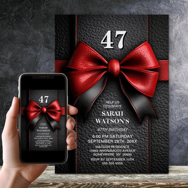 Red Leather Bow Any Age Birthday Party Invitation (Creator Uploaded)