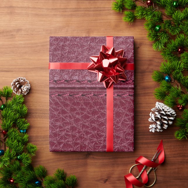 Red Leather Look  File Folder Wrapping Paper (Holiday Gift)