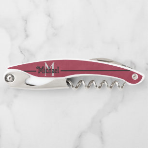 Red Leather Look with Black Stripe Personalised Corkscrew