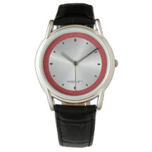 Red Leather &amp; Metallic Stainless Steel Watch
