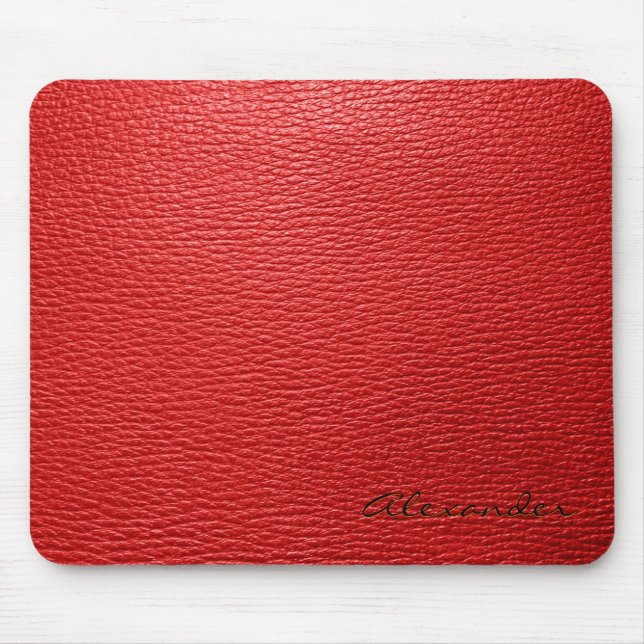 Red Leather Pattern look- Custom Monogram Mouse Pad (Front)