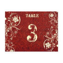 Red Leather Table Number Card (Cream, flat)