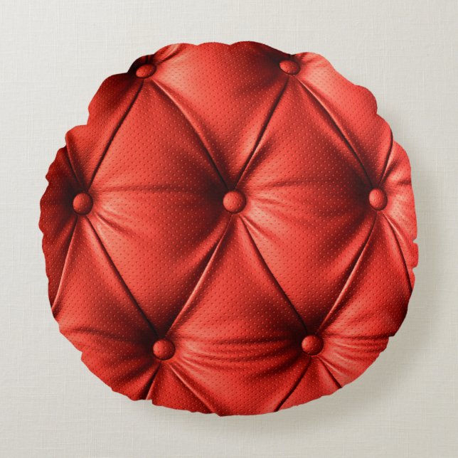 Red leather, texture round cushion (Front)